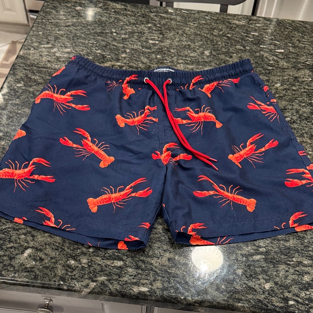 Navy Lobster Print Swim Shorts L